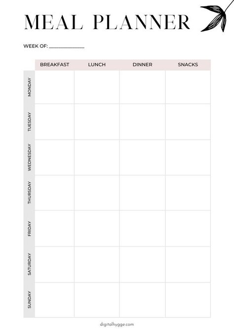 Free Weekly Meal Planner (Printable pdf) | Weekly Printable Planner By  Jose Quirk Weekly Food Planner Printables, Breakfast Lunch Dinner Menu Printable, Diet Planner Printable Free, Good Notes Meal Planner, Meal Prep Outline, Free Printable Weekly Meal Planner Templates, Meal Prep For The Week Template, Goodnotes Template Free Meal Planner, Meal Prep Template Free Printables