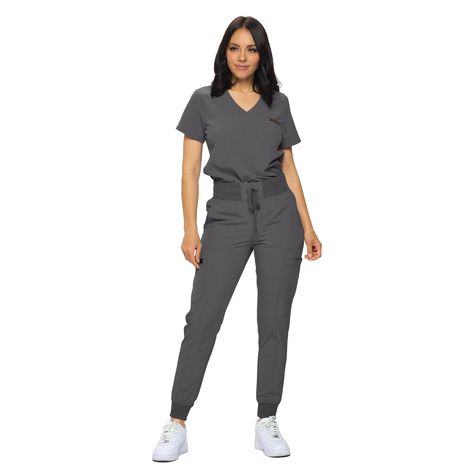 PRICES MAY VARY. PETITE AND REGULAR SIZING- Fit is important, go with Monarch scrub sets for the size that fits YOU. Refer to our size chart for the perfect fit scrubs! PREMIUM STRETCH- Our Poly/Spandex blend scrub set is crafted from a high-quality blend of stretch fabric, ensuring durability, flexibility, and all-day comfort. TUCK-IN SCRUB TOP- Keep it simple and clean with this one pocket tuckable top for a modern, professional look. MODERN RELAXED FIT JOGGER PANTS- Featuring a soft-ribbed wa Gray Scrubs Outfit, Scrub Outfit Ideas, Scrubs Uniform Cute Fashion Styles, Scrub Pants Outfit, Scrub Fashion, Scrubs Uniform Cute, Nurse Vibes, Jogger Scrubs, Nurse Outfit Scrubs