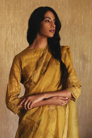 Embroidered Organza Saree with Blouse Tissue Suit, Mustard Yellow Saree, Saree Yellow, Desi Fits, Saree Women, Heavy Dresses, Lace Saree, Royalty Aesthetic, Saree For Women