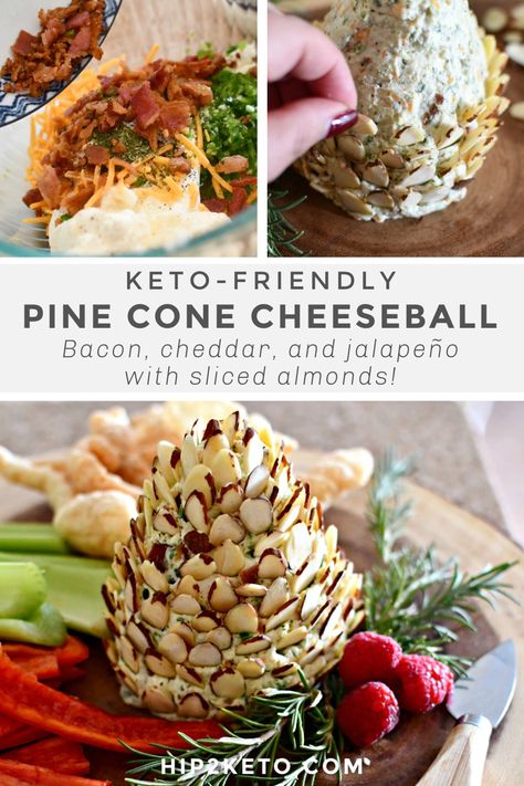 Pine Cone Cheese Ball With Almonds, Pinecone Cheeseball, Antipasto Ideas, Pine Cone Cheese Ball, Hedgehog Cheeseball, Shaped Cheese Ball, Cheese Logs, Dinner Board, Keto Holiday Recipes