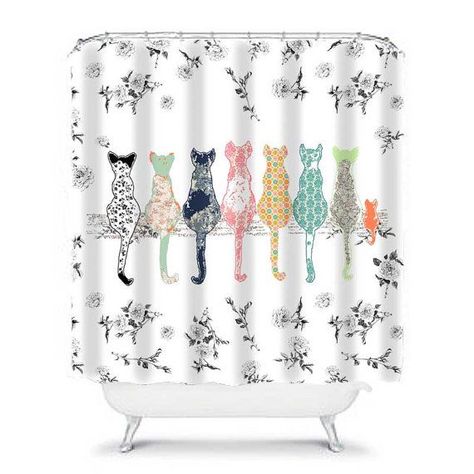 cat shower curtainshabby chic shower by OzscapeHomeDecor on Etsy