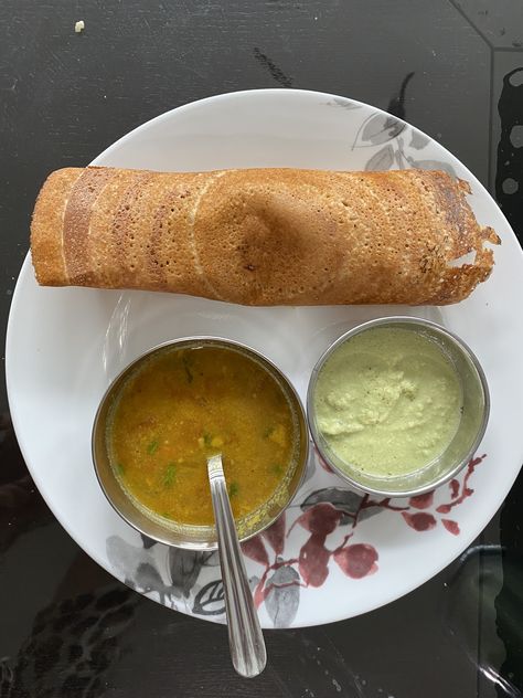 Dosa And Sambar, Breakfast Snaps At Home, Morning Indian Breakfast, Masala Dosa Photography, Dosa Images, Dosa Snap, Snap Food Home, Home Made Food Snapchat, Masala Dosa