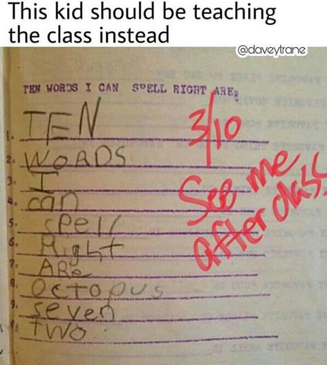 Why did the kid only get 3 correct? He spelled the other ones right and it never said don’t use the ones in the directions Funny Kid Answers, Funniest Kid Test Answers, Kids Test Answers, Funny School Answers, Funny Test Answers, Funny Test, School Quotes Funny, Funny School, Kids Laughing