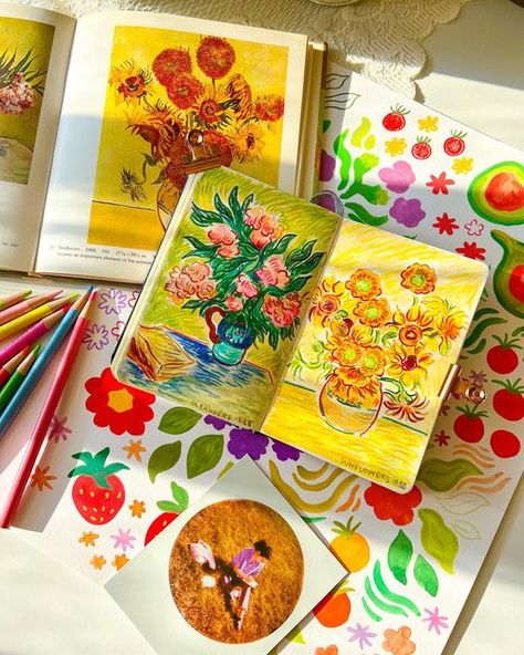 Rachel Yumi Chung, Art Journal Spreads, Color Pencil Illustration Sketches, Sketchbook Journaling Ideas, Color Pencil Sketchbook, Colored Pencil Doodles, Sketchbook Spread Ideas, Art Spread, Sketchbook Spreads