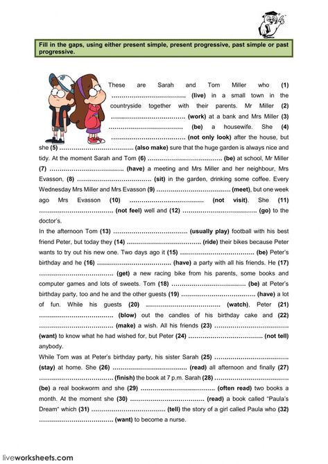 Present simple-progressive, Past simple-progressive - Interactive worksheet Progressive Verbs Worksheet, Past Progressive Worksheets, Present Progressive Worksheet, Present Tense Worksheets, Verb Tenses Activities, Tenses Worksheet, Present Past Tense, Past Tenses, Tense Worksheet