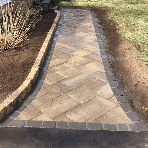 J & D Landscaping on Instagram: “Check out the before and after of this walkway completed today in South Windsor CT. #techobloc Blu chestnut brown, with chocolate brown…” Pool Deck Landscaping, Driveway Pavers Design, Deck Landscaping, Paver Designs, Paver Walkway, Paver Stones, Paver Driveway, Landscaping Flowers, Outdoor Decorating