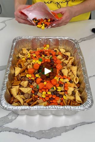 22K views · 237 reactions | favorite fall snack | favorite fall snack

this fall chex mix is so good!

This original video was produced by Network Media, LLC, and Kristin’s Friends | By My Life | Alright, y'all. We're making a
fall version of one of my favorite ever snacks, Chex Mix.
So, we're using wheat checks and corn checks about two cups
of each. Alright and now y'all, my mommy used to like these
when we were kids. We have bugles. Do you like these,
Bridget? Yeah, I used to put em on my fingers. That's funny.
Alright, we have about two cups of bugles. Maybe I should put
some on my fingers and see if I can finish the rest of this
video. Up. Uh we're adding 2two cups of each of these things
y'all. Little baby pretzels and my favorite Cheez Its. And okay
well I was like we only going to Chez Mix, Pumpkin Sweets, Russ Lee, Cheez Its, Kristin's Friends, Fall Deserts, Friends Recipes, Fall Snacks, Snack Treat