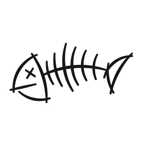 line art of a fish Simple Bone Tattoo, Cool Art Sketches, Simple Skull Tattoo, Fish Bone Tattoo, Tattoo Planning, Easy Tattoos To Draw, Bone Drawing, Tato Suku, Easy Graffiti