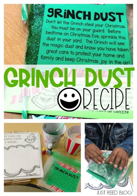 This fun recipe for Grinch Dust will captivate your students and make your Grinch Day celebration even more memorable! Christmas Party Preschool, Grinch Dust, Grinch Day, Classroom Christmas Party, Grinch Crafts, School Christmas Party, Grinch Christmas Party, Grinch Party, Christmas Kindergarten