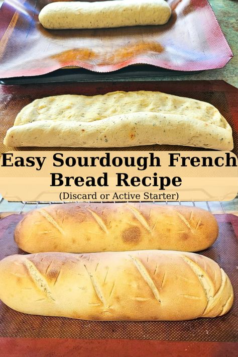 Soft, easy homemade french bread recipe. You can make this bread with sourdough discard or sourdough starter. Crunchy on the outside and soft on the inside. Sourdough Discard Bread Quick, French Bread Sourdough, Sourdough Recipes With Starter Discard, Sour Dough Bread With Starter, Quick Sourdough Discard Bread, Discard Sourdough Bread, Sourdough Discard Pasta, Sourdough Discard French Bread, Recipes With Sourdough Starter