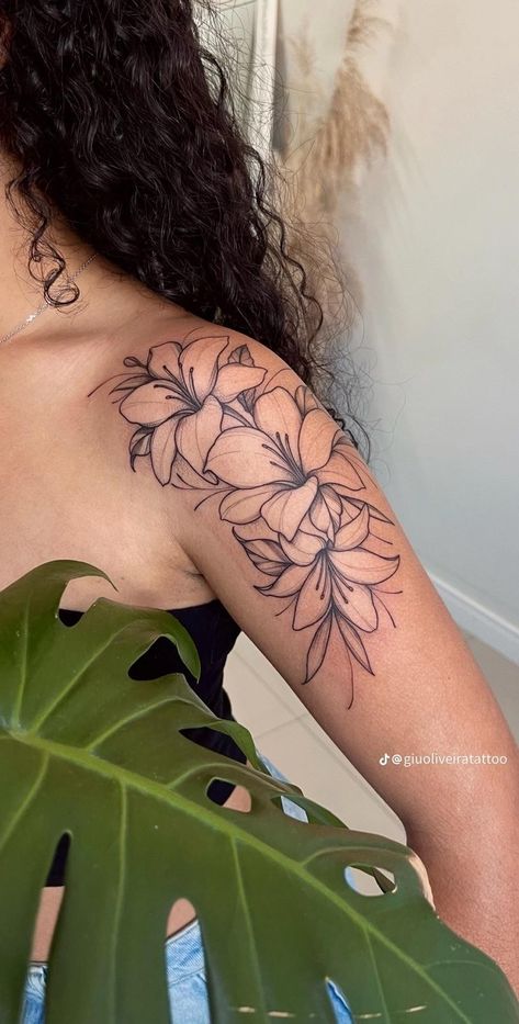 Shoulder To Arm Tattoos For Women, Flower Bicep Tattoo, January Birth Flower Tattoo, Line Tattoo Arm, Inside Bicep Tattoo, Bicep Tattoo Women, Side Arm Tattoos, Girl Hacks, Mexican Tattoo