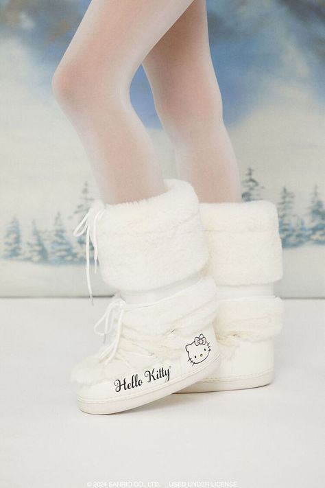 Hello Kitty Winter Boots, Forever 21 Hello Kitty, Outfit Ideas 2024, Character Graphic, Faux Fur Boots, Hello Kitty Collection, White Faux Fur, Fur Boots, Girl Shoes