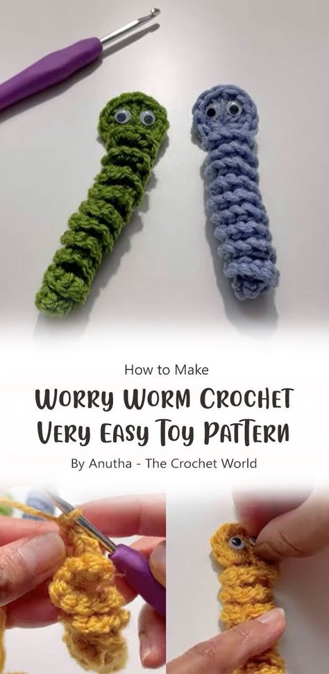 Easy Crochet Worry Worm, Crochet Worry Worn, How To Make Worry Worms, How To Make A Worry Worm, How To Crochet Worry Worms, Diy Worry Worm, Free Worry Worm Crochet Pattern, Worry Worm Pattern Free, Crochet Worry Worms Free Pattern