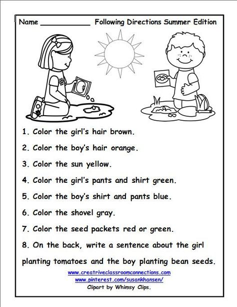 Free Summer Following Directions worksheet will provide extra reading practice for students. More… | Following directions, Speech therapy materials, Writing a book Following Directions Worksheet, Follow Directions Worksheet, Directions Worksheet, Following Directions Activities, Phonics Reading Passages, First Grade Reading Comprehension, Kindergarten Phonics Worksheets, Activity Sheets For Kids, Preschool Colors