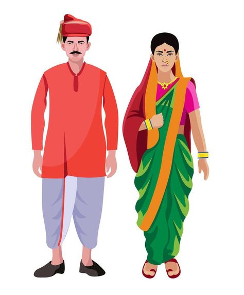 pune, maharashtra man and woman, couple in traditional dress Pune Maharashtra, Asian Couple, Aesthetic Drawings, Shiva Songs, Dress Illustration, Boy Illustration, Kids Planner, Wedding People, Dress Drawing