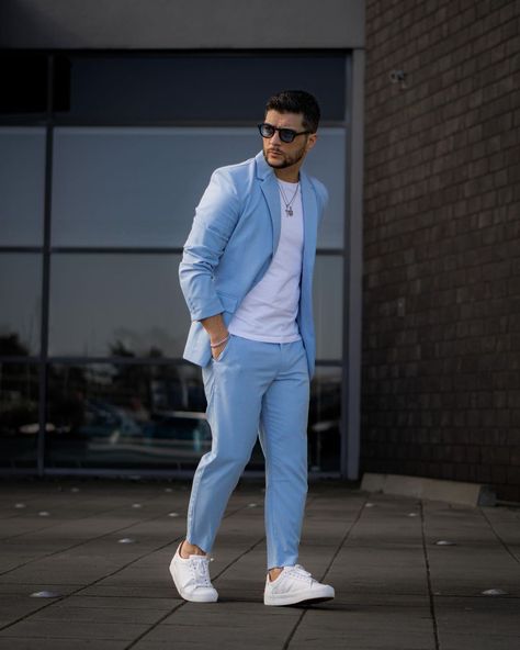 Andrea Borzillo’s Instagram photo: “|Anzeige| • Blue men's suit by @NovaMEN | @FashionNova FashionNovaPartner 🫶🏽 Blue men‘s suit yes or no ?? ————— 🔍 The Modern Stretch…” Blue Blazer Outfit Men, Best Wedding Suits For Men, Blue Mens Suit, Blue Blazer Outfit, Best Wedding Suits, Outfit Hombre, Blue Suit Men, Mens Casual Outfits Summer, Blazer Outfit