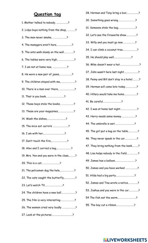 Tag Questions Worksheets, Question Tags Worksheet, Eng Grammar, Question Tag, Grammar For Kids, Types Of Sentences, English File, English Learning Spoken, Wh Questions