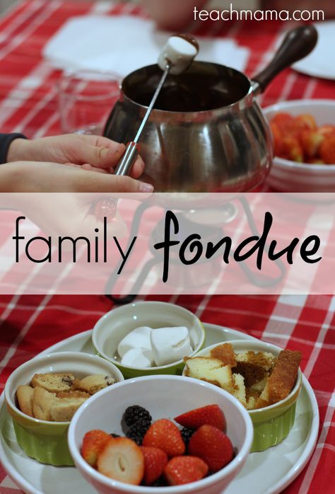 how to do a family fondue night: special occasion dinner - teach mama Pizza Raclette, Fondue Night, Special Occasion Dinner, Fondue Party, Fondue Recipes, Cooking Challenge, Valentine Dinner, Dark Chocolate Cakes, Baked Strawberries