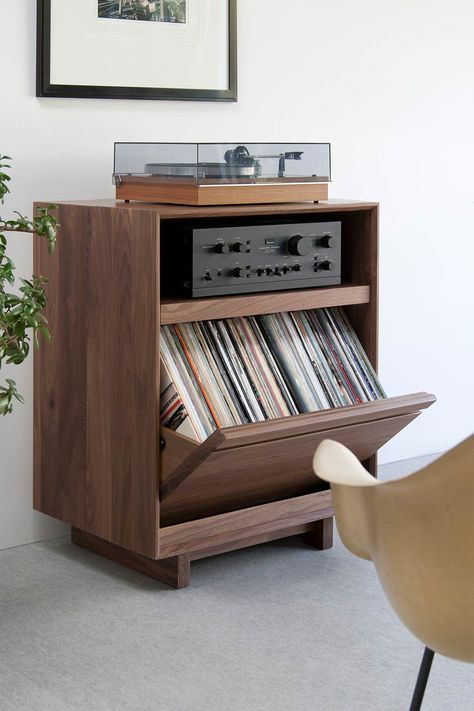 The AERO 25.5″ Media Stand is a perfect furniture solution for people with an integrated amplifier/receiver, turntable, and modest record collection.Symbol Audio handcrafted AERO cabinet program makes it easy for you to configure a custom cabinet that satisfies your specific storage and component requirements. Whether you are an audiophile who wants integrated album storage in an audio rack or you just need a beautiful entertainment cabinet to coordinate with your TV, our innovative system allow Lp Storage Cabinet, Vinyl Lp Storage, Vinyl Record Furniture, Cabinet Ikea, Audio Cabinet, Record Storage Cabinet, Vinyl Room, Album Storage, Lp Storage