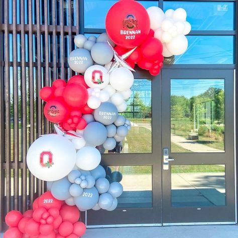 Poppin’ Cleveland on Instagram: "Another Grad party in the books! 🎓❤️ Congrats Brennan! Good luck on your journey to THE Ohio State University 🤩" Ohio State Balloon Arch, College Balloon Decor, Ohio State Party Decorations, Fresno State, 50th Party, The Ohio State University, Ohio State University, Office Decoration, Grad Party