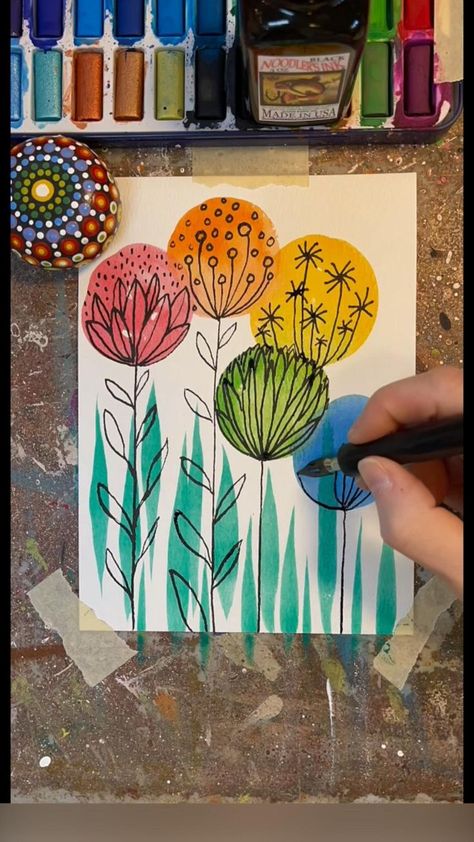 Paint Doodles, Doodle Art Flowers, Learn Watercolor Painting, Boho Painting, Ideas For Easter Decorations, Diy Watercolor Painting, Soyut Sanat Tabloları, Ideas For Easter, Easter Decorations Kids