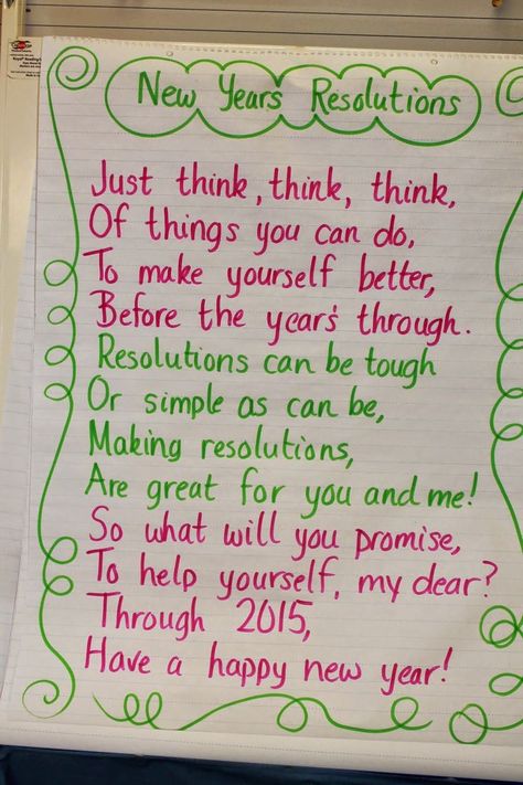 Poem, "New Years Resolutions" (from First Grade Wow) Grade 1 New Year Activities, New Years First Grade, New Years Craftivity 2nd Grade, New Year Resolution Essay, New Years Writing First Grade, New Year’s Resolution Classroom, New Year Poem, January Kindergarten, January Classroom