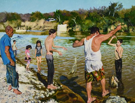 Liu Xiaodong, Mexico Tattoo, Lisson Gallery, Painted Toms, Take Shelter, Contemporary Modern Art, Environment Concept Art, Rio Grande, Figure Painting