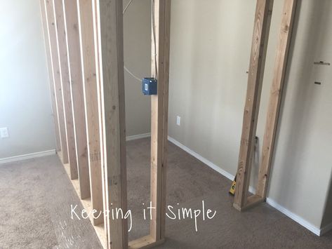 Tips on How to Build a Closet to Make a Room a Bedroom - Keeping it Simple Building A Closet In A Small Room, Framing A Closet, Cat Playroom, Diy Closets, Stand Alone Closet, Make A Closet, Kid Bedrooms, Corner Closet, Closet Addition