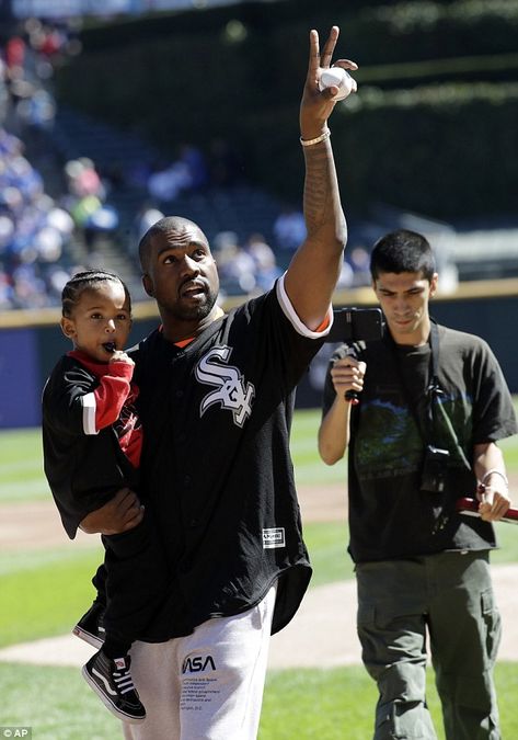 Baseball star? Kanye West showed what his aspirations are for their son, Saint Kanye West Show, The Sugar Factory, Kanye West Songs, Chicago Baseball, Sugar Factory, Saint West, Boho Party, Mp3 Music, Two Year Olds