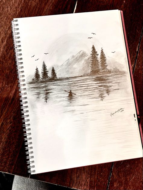 Drawing Ideas About Nature, Landscape Pencil Art, Nature Pictures To Draw, Land Scape Drawing Pencil, Pretty Pencil Drawings, Nature Drawings Pencil, Simple Sketches For Beginners Easy, Landscape Drawings Pencil, Landscape Drawing Pencil