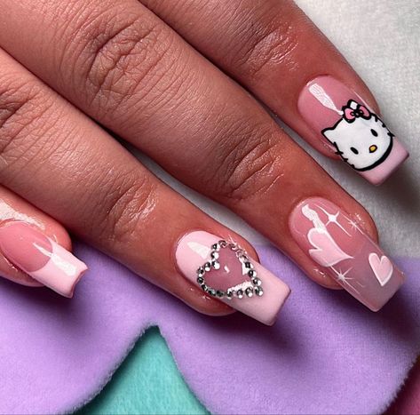 Hello Kitty Nails Acrylic Coffin, Cute Hello Kitty Nails Acrylic, Cute Simple Hello Kitty Nails, Nail Ideas Hello Kitty Simple, Cute Nails Acrylic Hello Kitty, Hello Kitty Nails Valentines, Hello Kitty Valentine’s Day Nails, Simple Hello Kitty Nails Short, Hello Kitty Valentine Nails