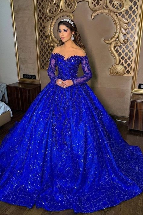 Royal Blue Ball Gown, Simple Bridal Gown, Blue Wedding Dress Royal, Western Gowns, Royal Blue Gown, Wedding Dress Bustle, Princess Bridal Gown, Elegant Bridal Gown, Quinceanera Dresses Blue