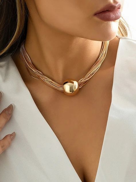 UOOZEE Grunge Necklace, Grunge Jewelry, Chunky Chain Necklaces, Neck Accessories, Elegante Casual, Round Necklace, Neck Jewellery, Estilo Punk, Ball Necklace