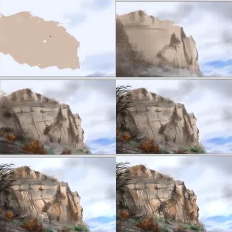 How To Paint Cliffs, How To Paint Rocks Digital, Rock Cliff Drawing, Rock Cliff Painting, Watercolor Cliff Landscapes, How To Draw Cliffs, Watercolour Cliffs, How To Draw Rocks, Cliff Drawing Reference