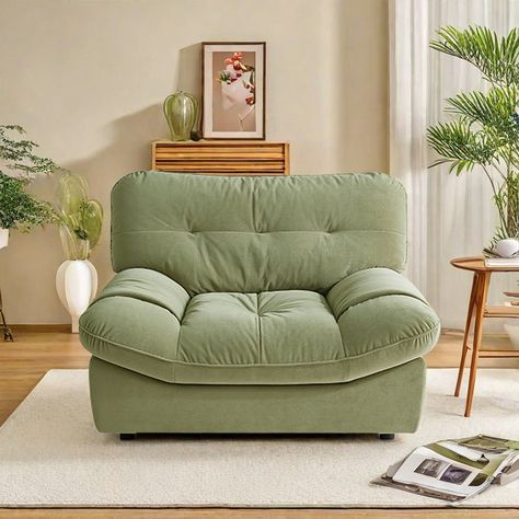 Latitude Run® Daryanani | Wayfair Reading Book Apartment, Cozy Chairs Living Room, Sage Green Studio Apartment, Reading Chairs Comfy, Comfy Bedroom Chair, Sofa Simple, Green Accent Chair, 2025 Vibes, Comfy Reading Chair