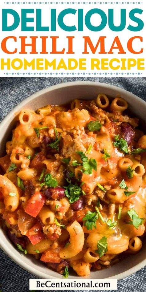 Closeup view from the top of a white bowl with Chili macaroni and cheese. The best chili mac ever! One Pot Chili Mac, Beef Mac And Cheese, One Pot Chili, Chili Macaroni, Chili Mac Recipe, Delicious Cornbread, Food Vibes, Best Lasagna Recipe, Chili Mac And Cheese