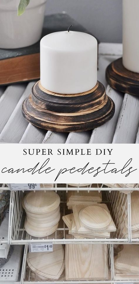 #farmhousedecor #rustic #farmhouseideas Diy Candle Pedestal, Diy Farmhouse Ideas, Farmhouse Candles, Candle Pedestal, Farmhouse Crafts, Diy Candle Holders, Diy Candle, Farmhouse Decoration, Diy Farmhouse Decor