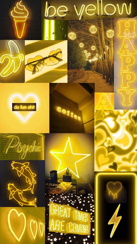 Neon yellow #collage #wallpaper Ios Wallpaper Aesthetic Black, Yellow Neon Wallpaper, Aesthetic Collage Yellow, Yellow Collage Wallpaper, Ios Wallpaper Aesthetic, Iphone Ios Aesthetic, Aesthetic Yellow Wallpaper, Yellow Collage, Ios Aesthetic