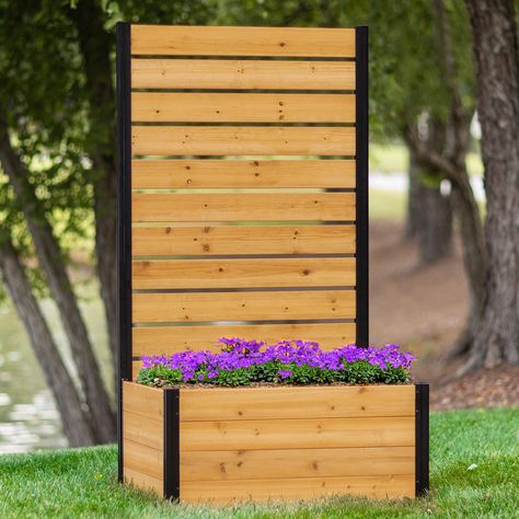 Planter Box Liners, Privacy Planter, Wood Privacy Fence, Diy Screen, Fence Screen, Privacy Fence Screen, Cedar Garden, Cedar Planters, Fence Screening