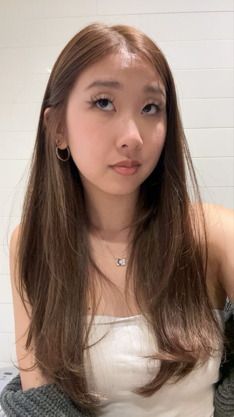 #haircolor  #brown #longhair Ash Brown On Tan Skin, Cool Tone Light Brown Hair Balayage, Asian Light Hair, Asian Girl Hair Color, Brown Hair On Asian, Asian Light Brown Hair, Light Brown Hair Asian, Long Asian Hair, Brown Hair Asian