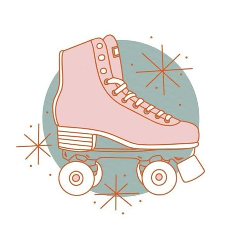 Groovy Roller Skates, Roller Skate Graphic, Roller Skates Cartoon, How To Draw Roller Skates, Rollerskate Illustration, Roller Skate Doodle, Rollerskate Drawing, Roller Skate Illustration, Rollerskating Illustration