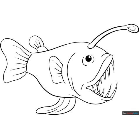 Free Angler Fish Coloring Page for Kids Angler Fish Coloring Page, Angler Fish Drawing, Nemo Coloring Pages, Fish Printables, Friends Sketch, Shark Coloring Pages, Fish Coloring Page, Cartoon Fish, Angler Fish