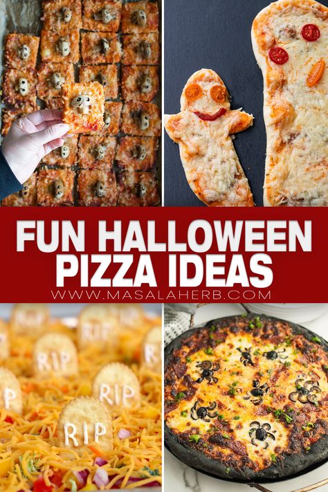 Serve up 8 creative Halloween pizza ideas that will entertain kids and adults. Easy to whip up, these festive pizzas will add a spark of fun to any Halloween gathering. #HalloweenPin24 Halloween Appetizers Pizza, Halloween Pizza Ideas, Halloween Pizza Recipes, Halloween Pies, Monster Pizza, Homemade Italian Pizza, Halloween Themed Drinks, Pizza Marinara, Halloween Potluck