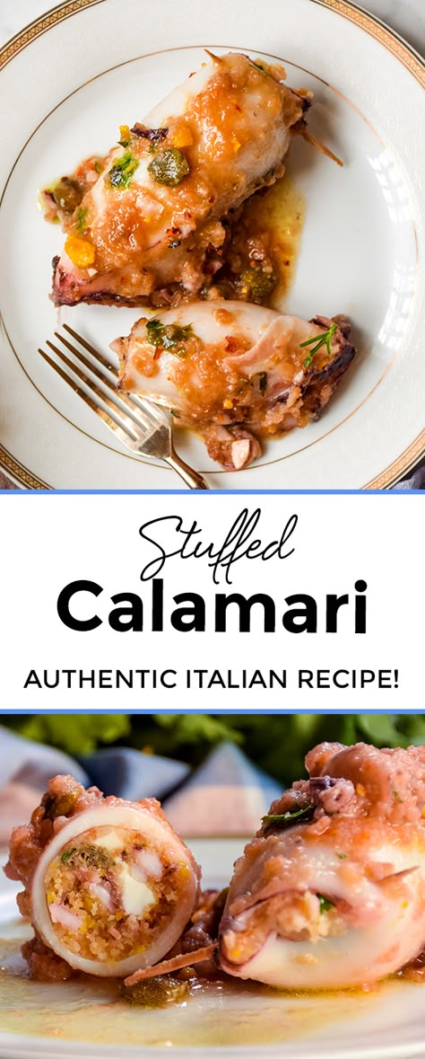 Stuffed Calamari Tubes Recipe, Baked Seafood, Stuffed Food, Octopus Recipes, Calamari Recipes, Squid Recipes, Italian Seafood Recipes, Best Seafood Recipes, Paleo Recipe