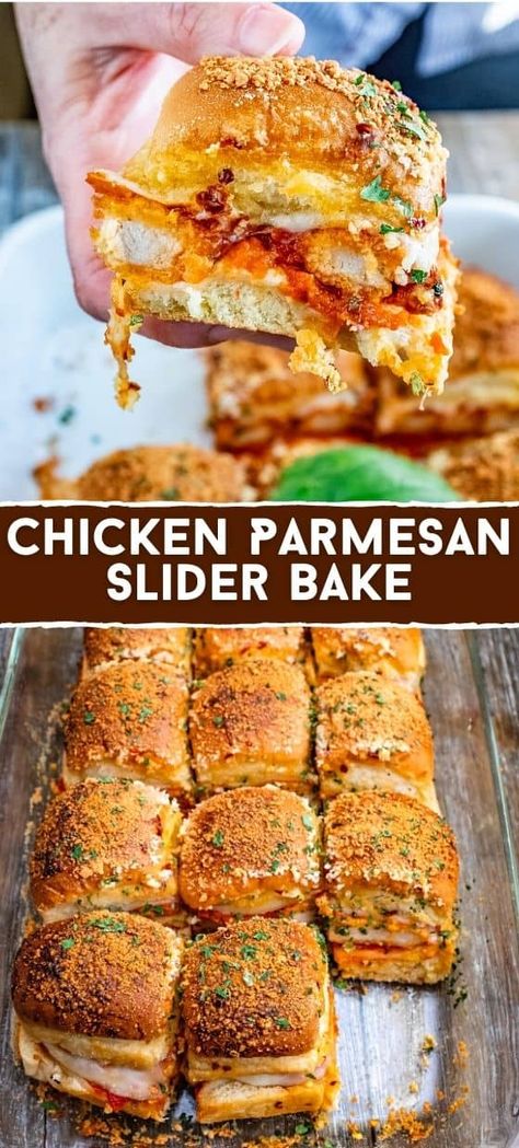 Delicious Chicken Parmesan Slider Bake Recipe Chicken Parmesan Slider, Sliders On Hawaiian Rolls, Parmesan Sliders, Chicken Parmesan Sandwich, Chicken Parmesan Sliders, Sliders Recipes Chicken, Slider Sandwiches, Chicken Sliders, Chicken Sandwich Recipes