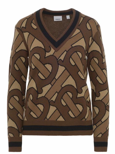 BURBERRY SWEATER. #burberry #cloth Burberry Top, Burberry Clothing, Burberry Monogram, Burberry Sweater, Burberry Outfit, Jacquard Sweater, Merino Wool Sweater, Brown Sweater, Tailored Jacket