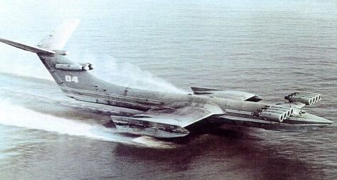 KM - Russian "Caspian Sea Monster" Ekranoplan. The biggest ground-effect vehicle ever designed: 100 meters long, weight: 544 tons, powered by ten Dobryin VD-7 turbojet engines Turbojet Engine, Amphibious Aircraft, Sea Plane, Ground Effects, Caspian Sea, Experimental Aircraft, Flying Boat, Sea Monster, Sea Monsters