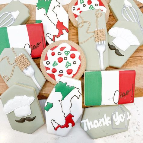 Girl House Bakes | a l y s s a | Italian Themed Dinner Party.. yes please! 🇮🇹 . . Pasta/Fork cookie inspired by @colonyhousecookies 🍝 Thanks @smpatel1 for such a fun theme… | Instagram Italian Themed Cookies, Italian Theme First Birthday Party, Italy Themed Party, Italian Themed Birthday Party, Italian Theme Party, Italian Themed Parties, Italian Dinner Party, Italian Theme, Cookies Theme