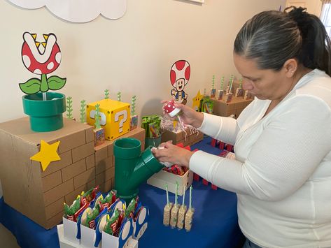 Super Mario Bros Table Decor, Mario Candy Table, Mario Dessert Table, Super Mario 5, Mario Bros Birthday Party Ideas, Nintendo Party, Super Mario Bros Birthday Party, Mario Bros Birthday, Mario Bros Party