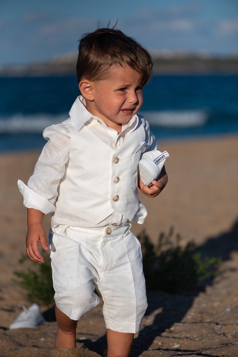 Christening Boy Outfit, Baby Boy Formal Outfit, Baby Boy Blessing Outfit, Baptism Outfits For Boys, Ring Barrier, White Linen Set, Baby Boy Linen, Baby Christening Outfit, Boy Christening Outfit